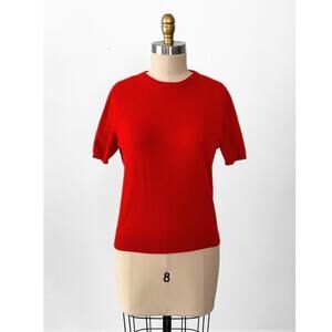 TSE Cashmere Knit Red Short Sleeve Sweater Top Classic Crewneck